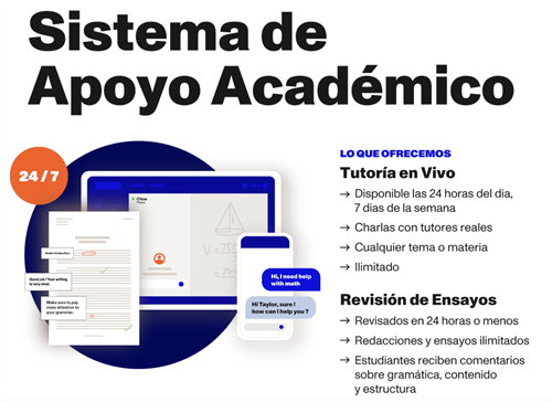 This is a Spanish language graphic that has information related to the online tutoring service, Paper